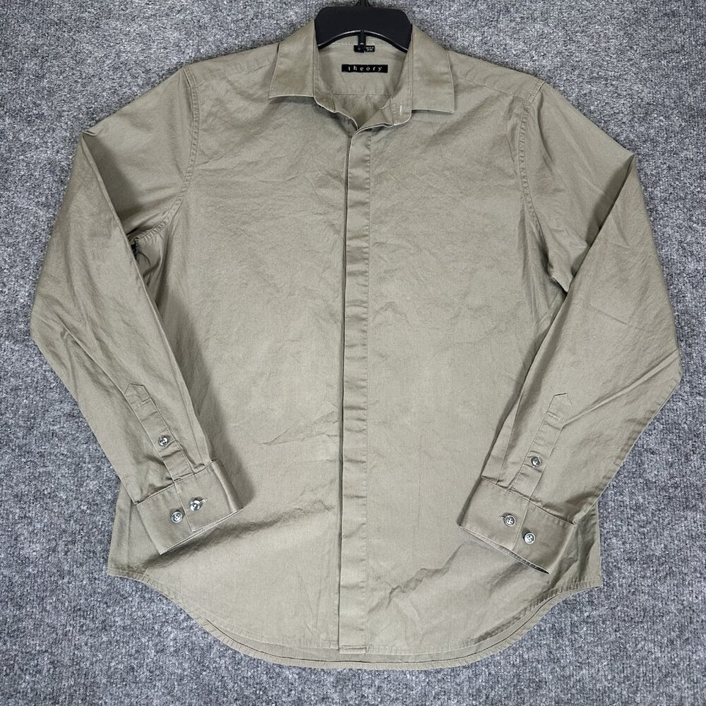 Theory Shirt Mens Large Brown Solid Button Up Long Sleeve Casual Office Adult‎